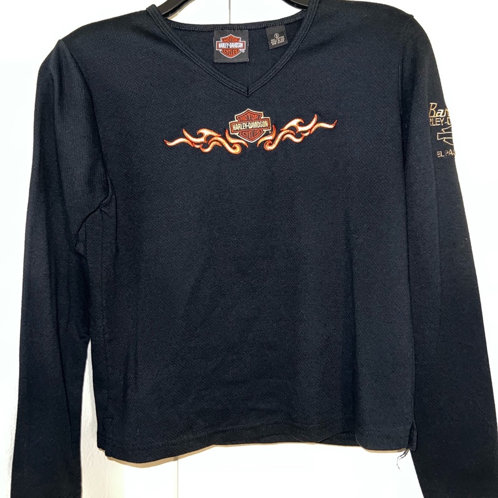 Vintage Black Harley Davidson Embroidered Long Sleeve Crop Top